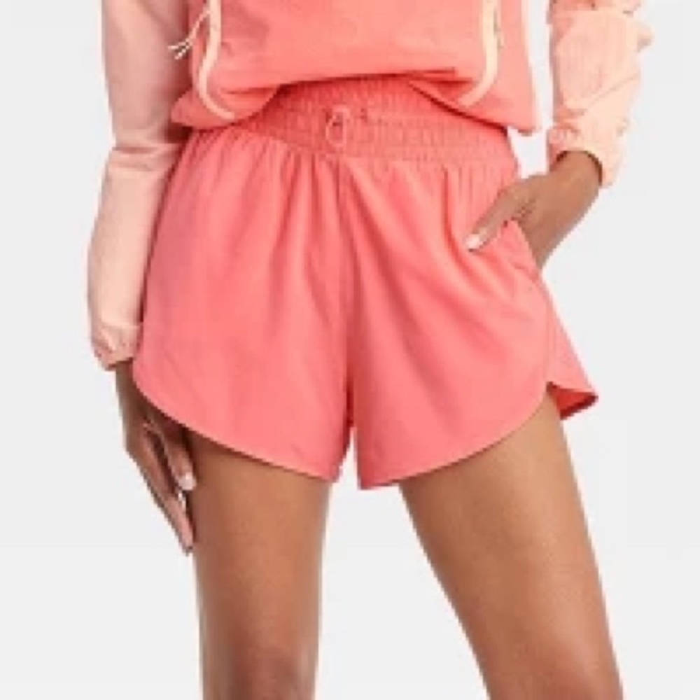Women's High Rise Waisted Drawstring Shorts All in Motion Rose Pink Small Target
